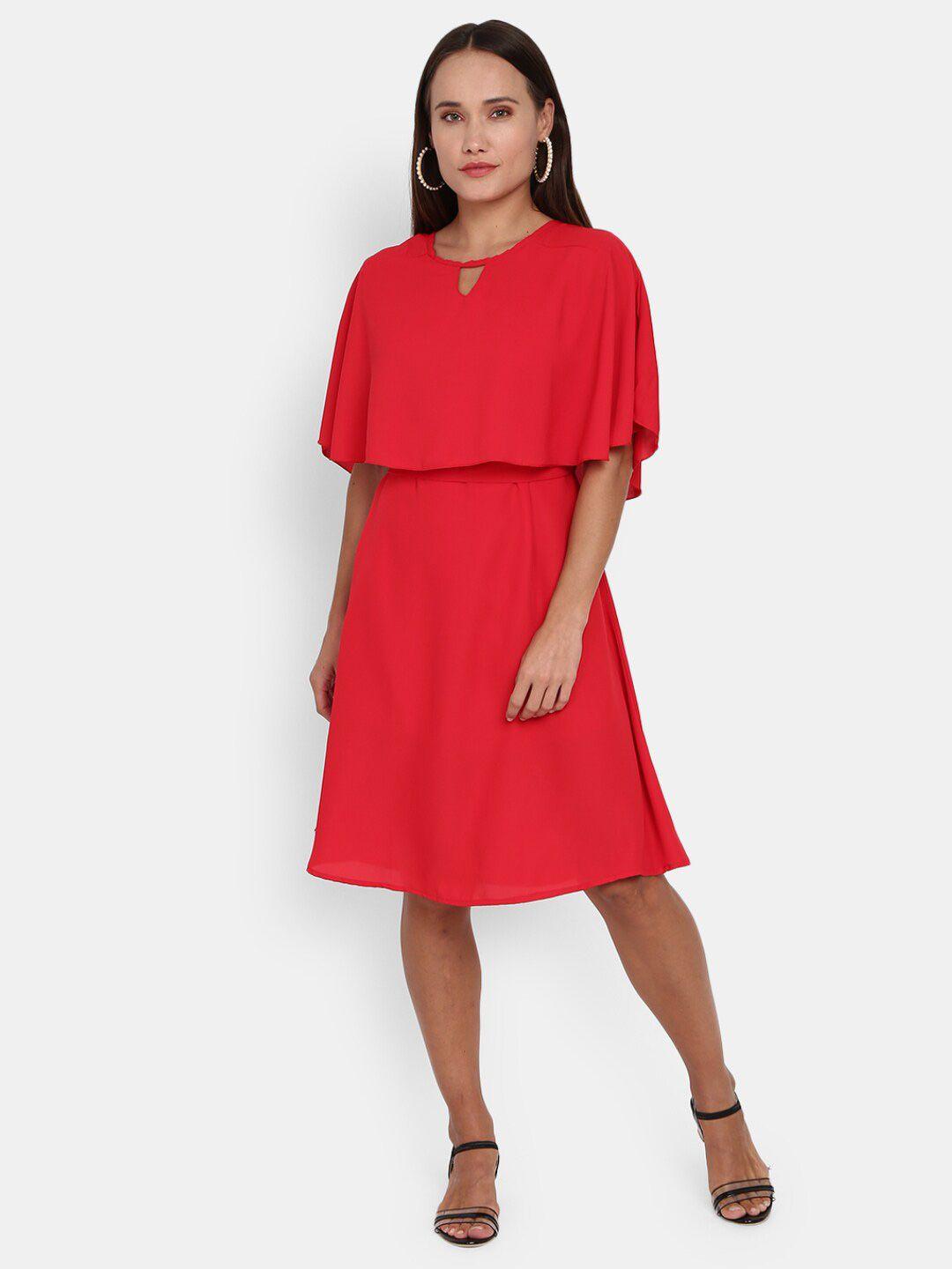 v-mart red keyhole neck a-line dress