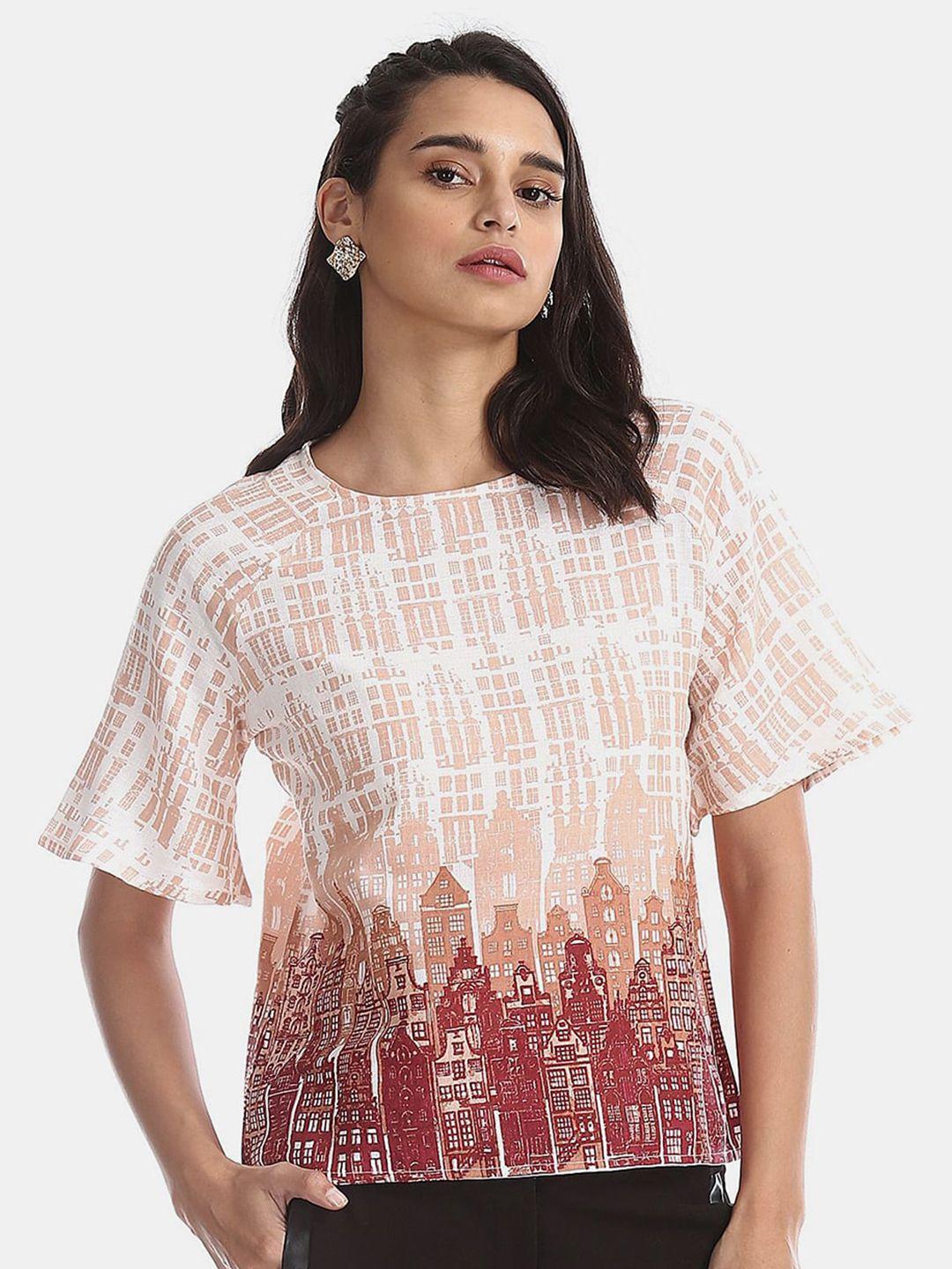 v-mart round neck flared sleeves print top