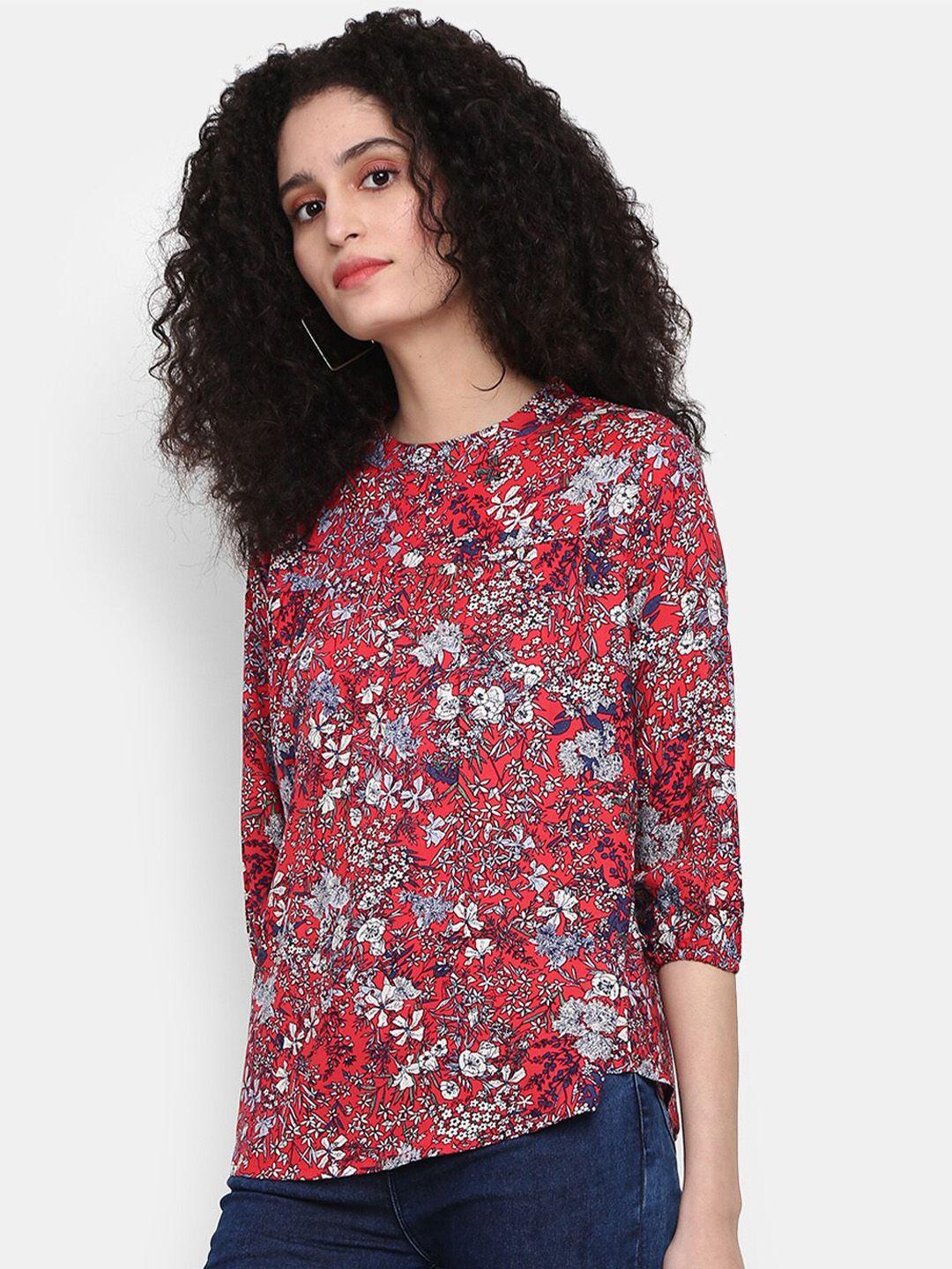 v-mart round neck floral print gathered top