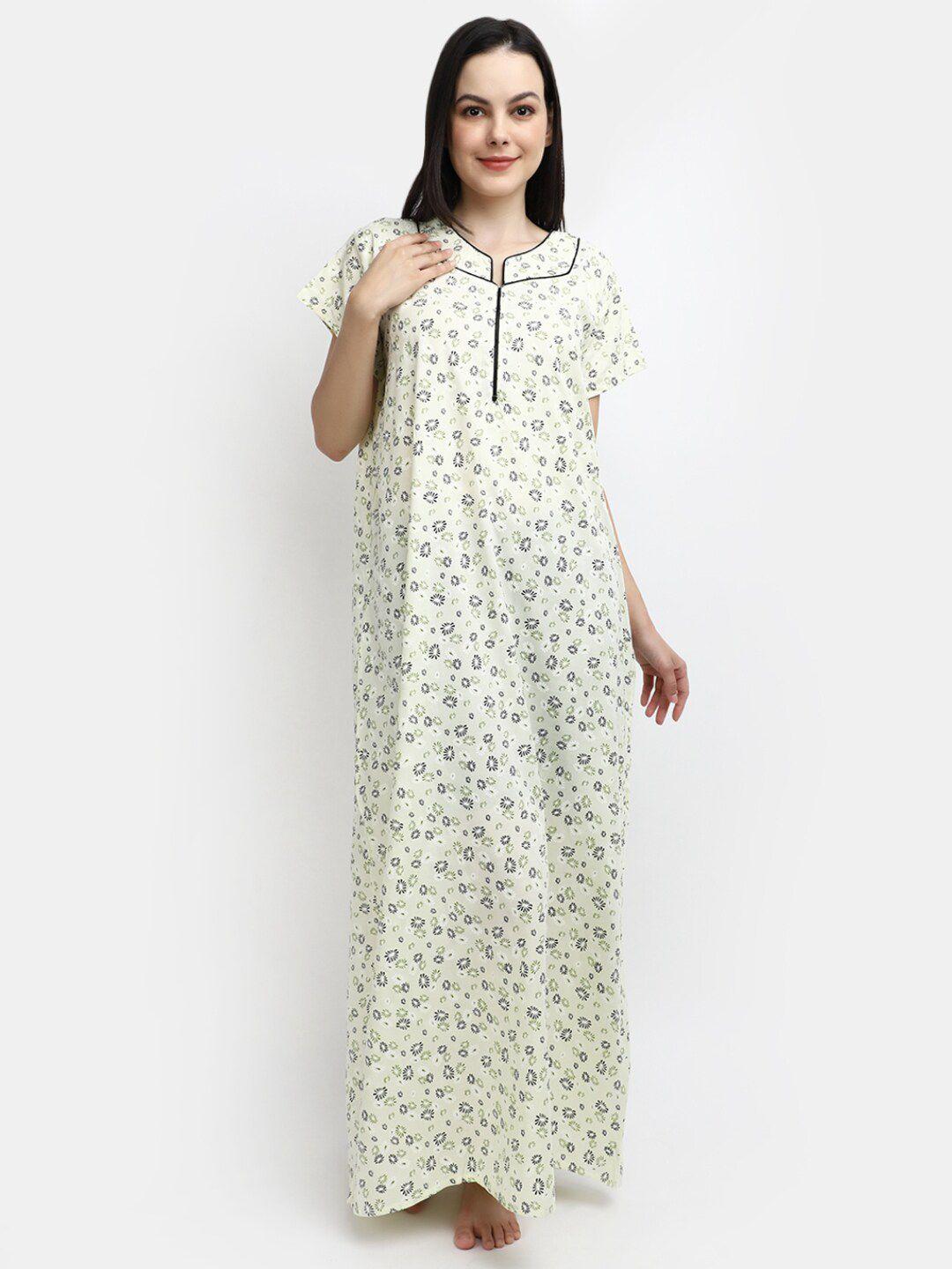 v-mart round neck printed pure cotton maxi nightdress