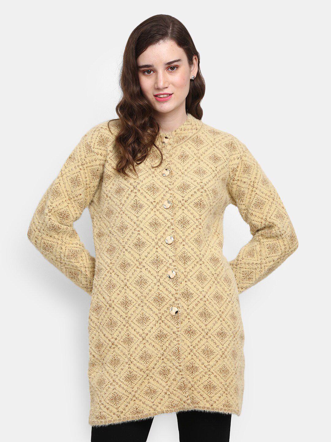 v-mart self design mock collar cotton cardigan sweaters