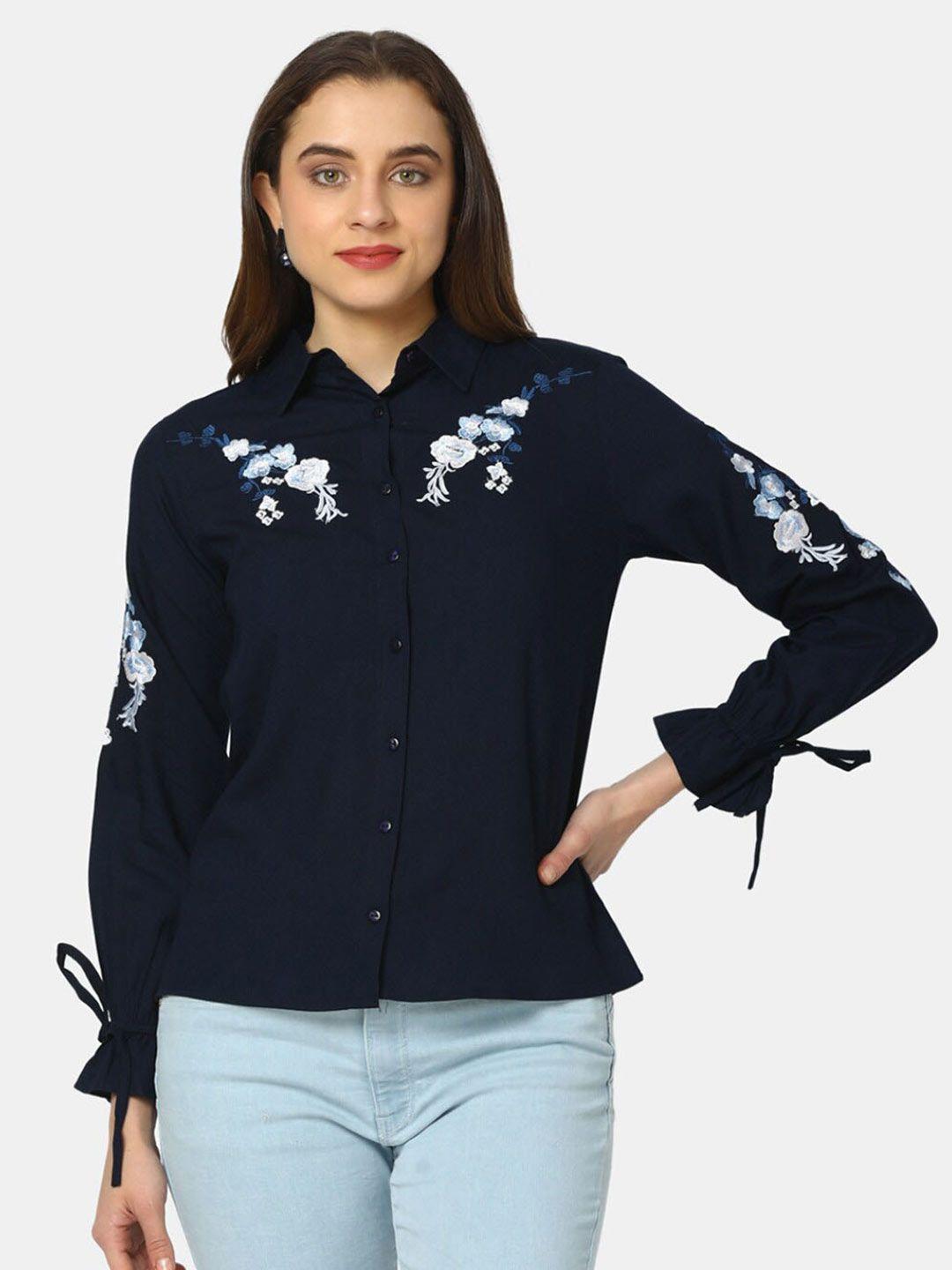 v-mart shirt collar floral embroidered shirt style top