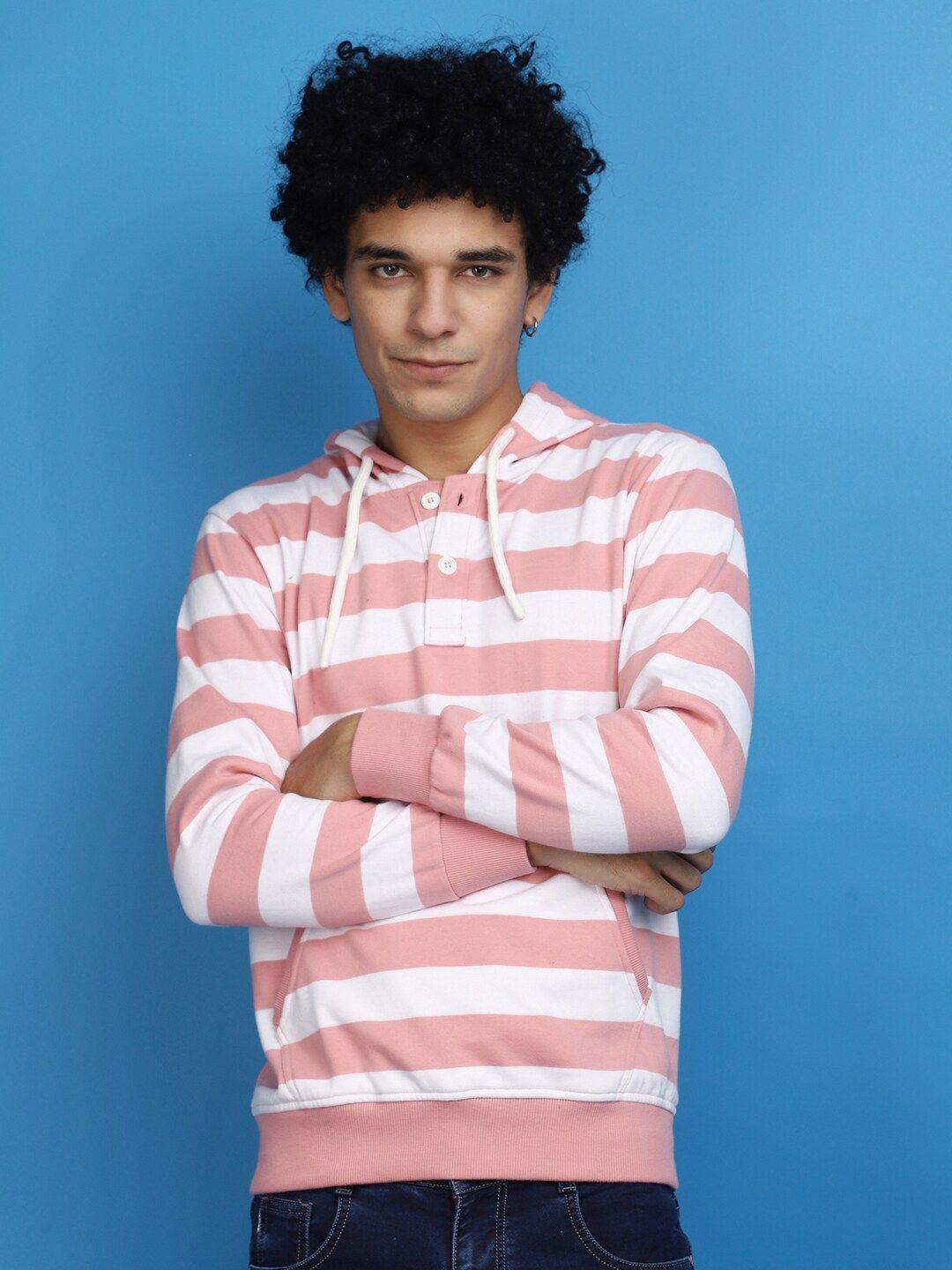 v-mart striped hooded pullover sweatshirt