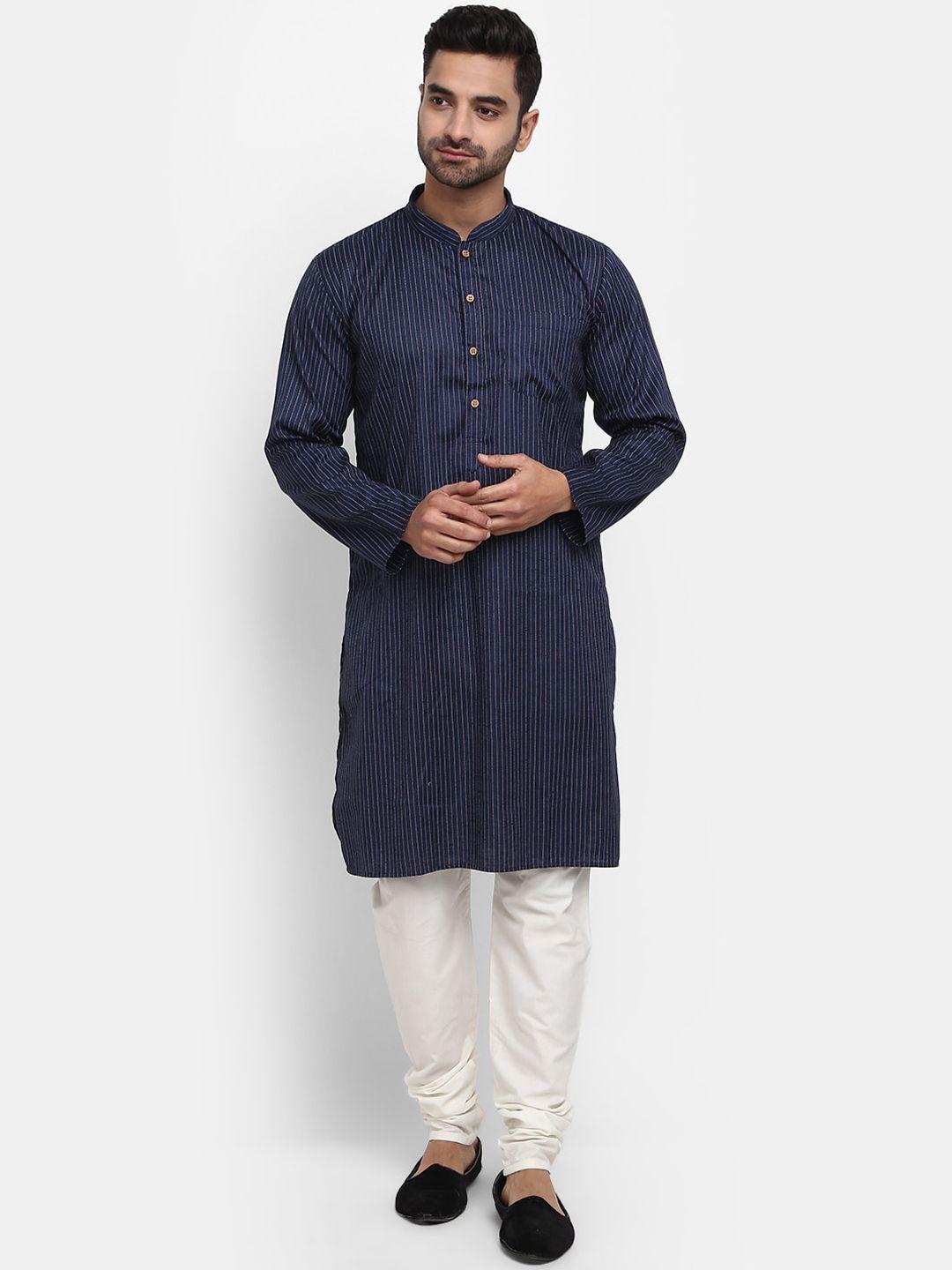 v-mart striped mandarin collar pure cotton kurta with churidar