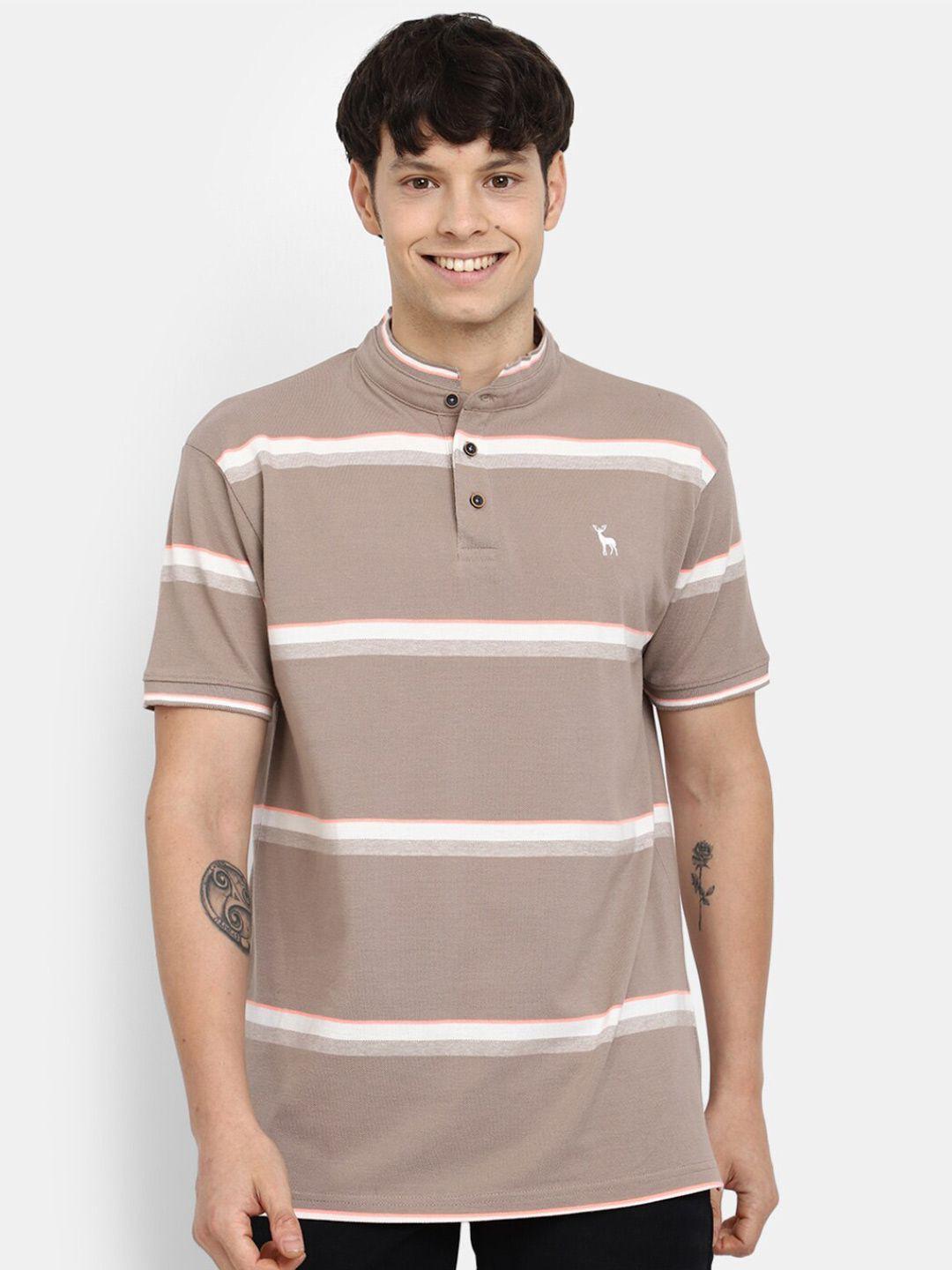 v-mart striped mandarin collar short sleeves t-shirt