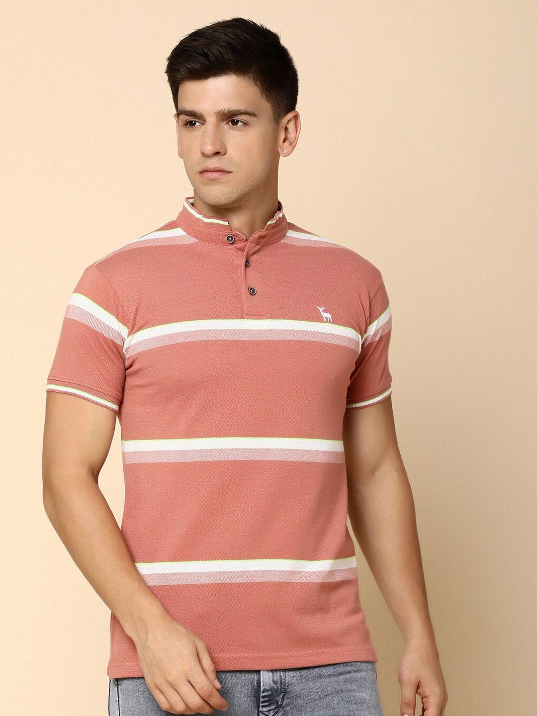 v-mart striped mandarin collar t-shirt