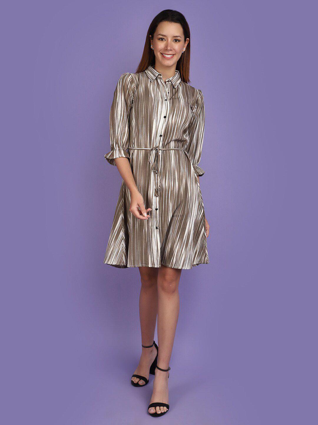 v-mart striped shirt collar shirt midi dress