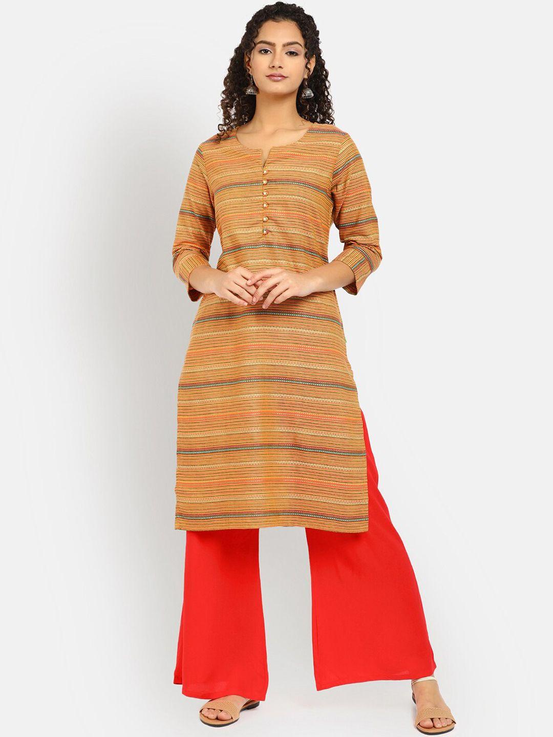 v-mart striped zari round neck cotton kurta