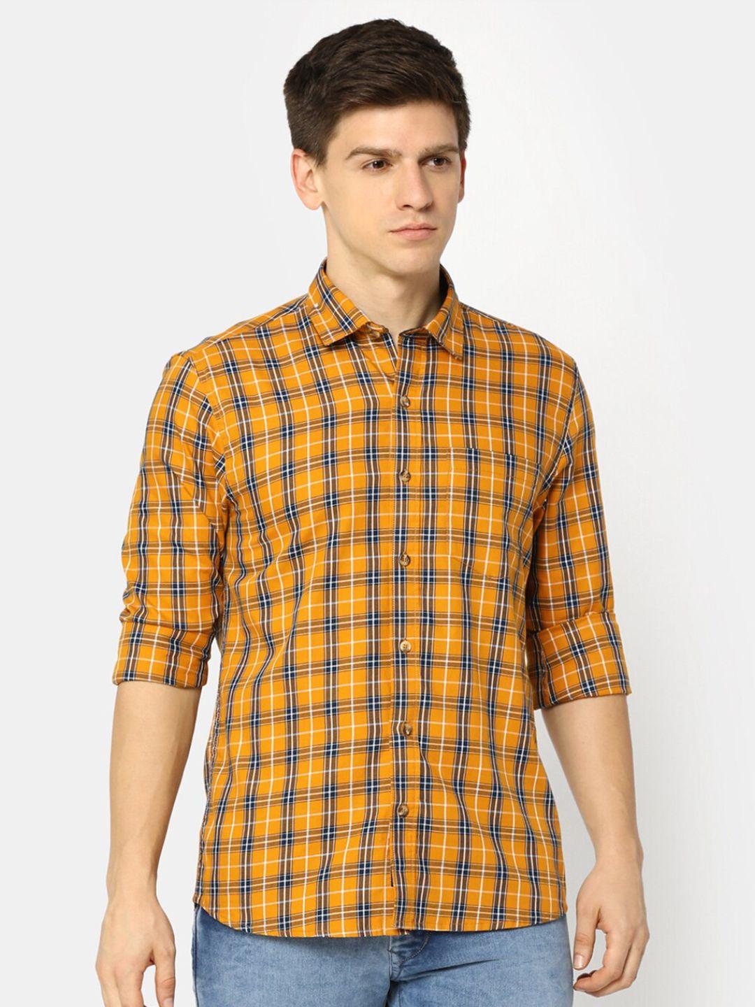 v-mart tartan checks spread neck long sleeve cotton casual shirt