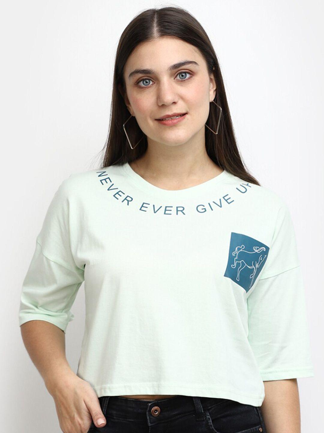 v-mart typography printed drop shoulder sleeves cotton crop t-shirt