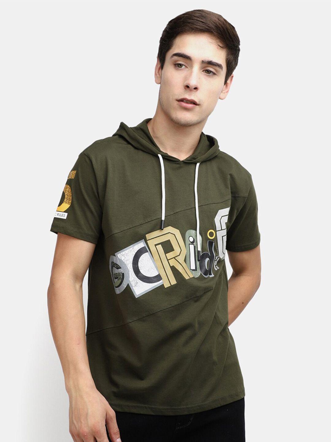 v-mart typography printed hooded cotton t-shirt