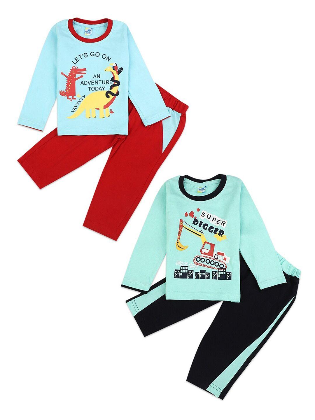 v-mart unisex kids blue & red printed t-shirt with trousers