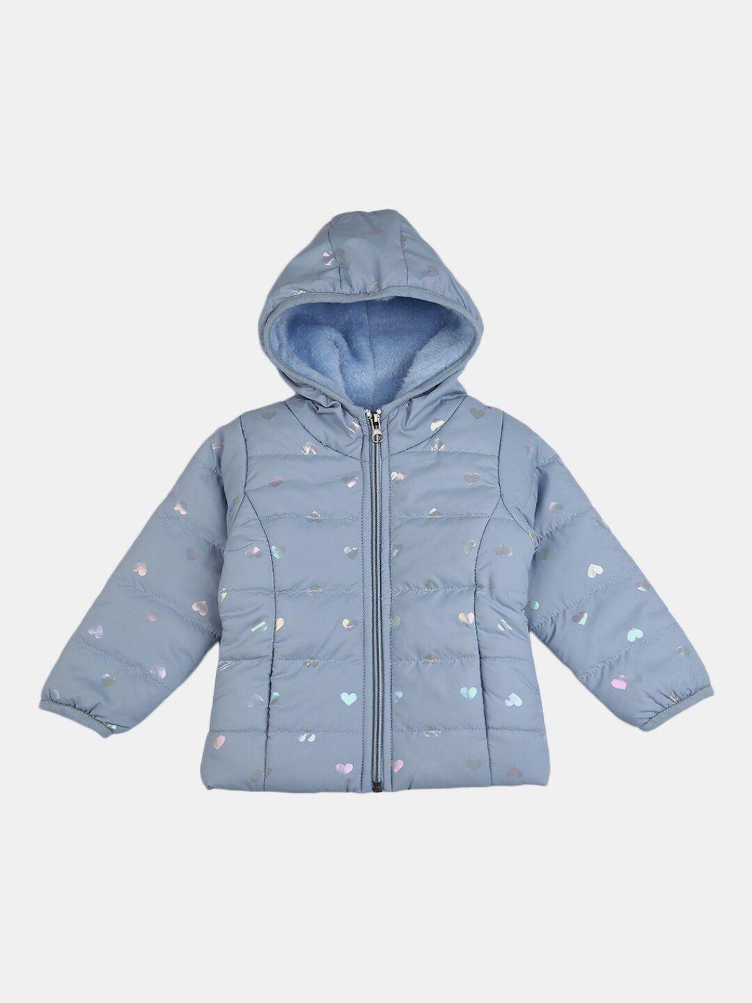 v-mart unisex kids blue silver-toned geometric lightweight puffer jacket