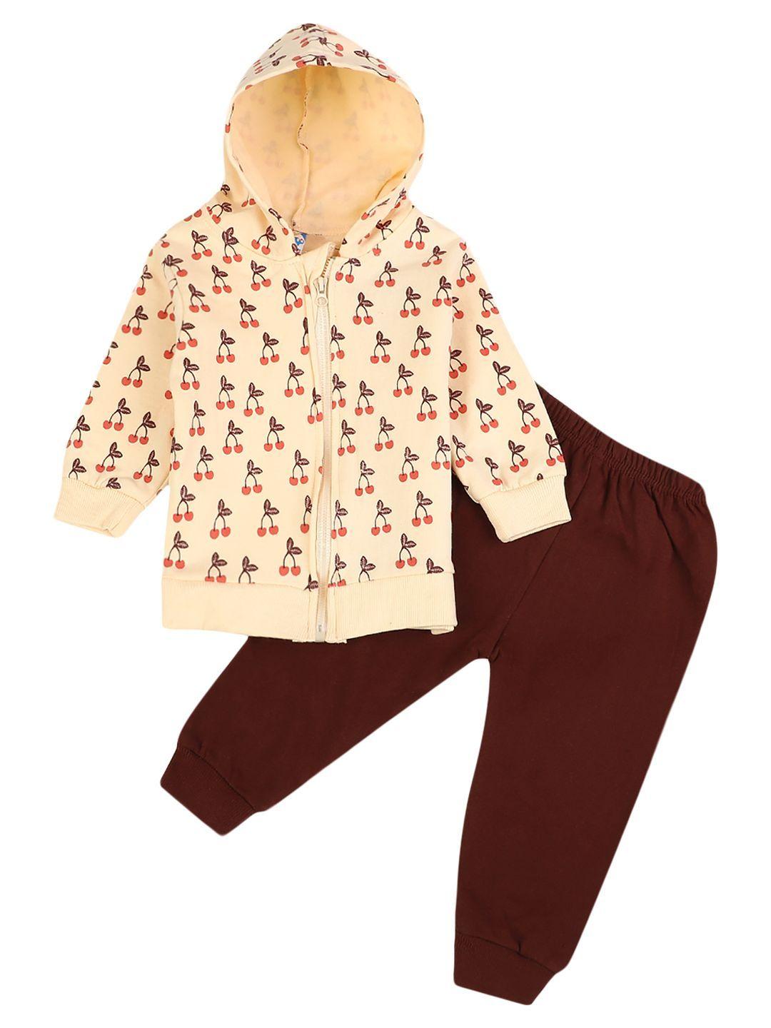 v-mart unisex kids cream-coloured & brown printed t-shirt with trousers