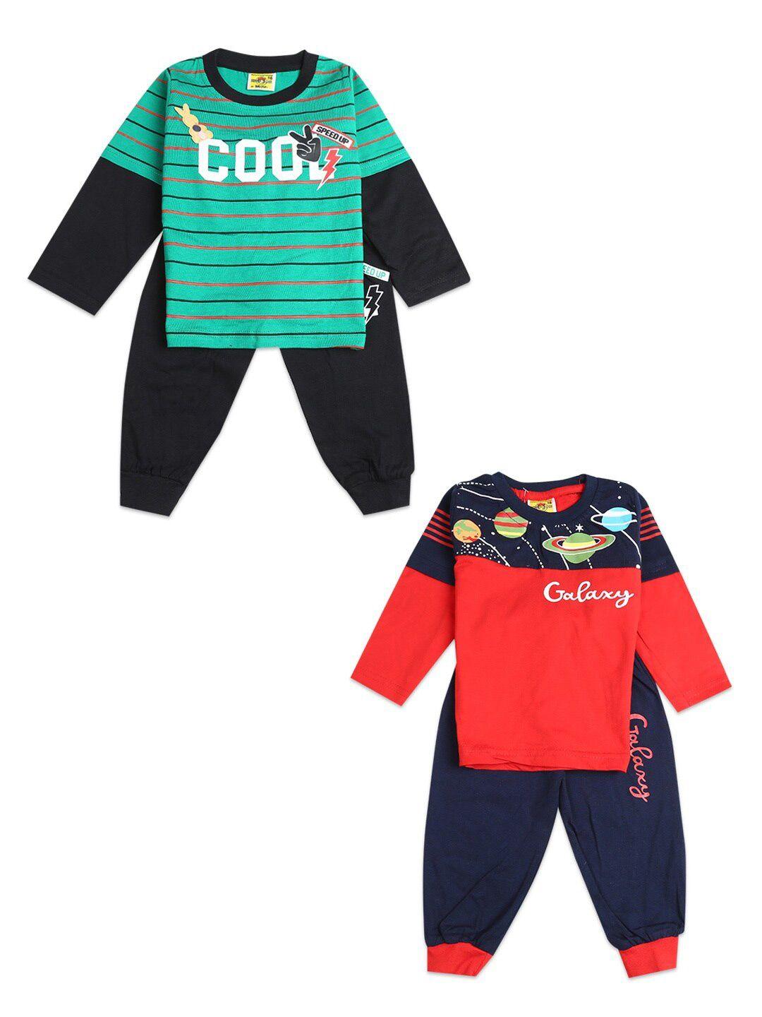 v-mart unisex kids green & red printed t-shirt with trousers