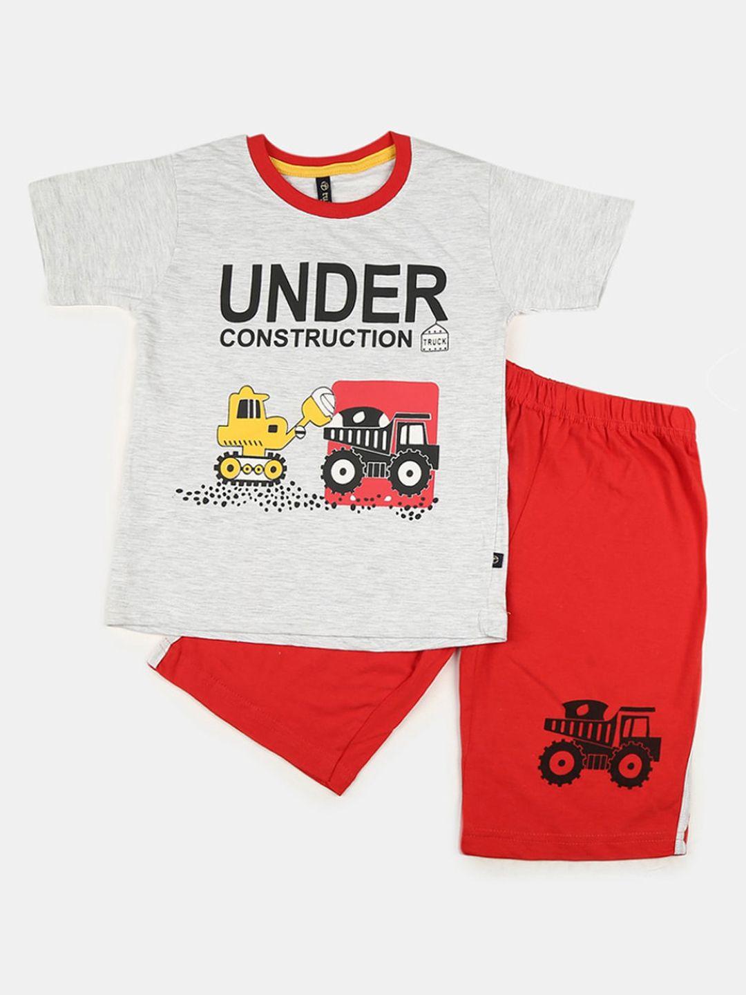 v-mart unisex kids grey & red printed pure cotton t-shirt with shorts