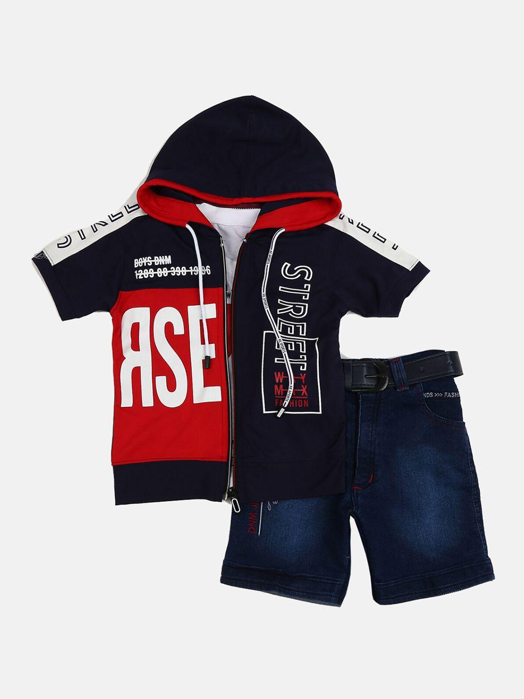 v-mart unisex kids navy blue & red printed t-shirt with shorts