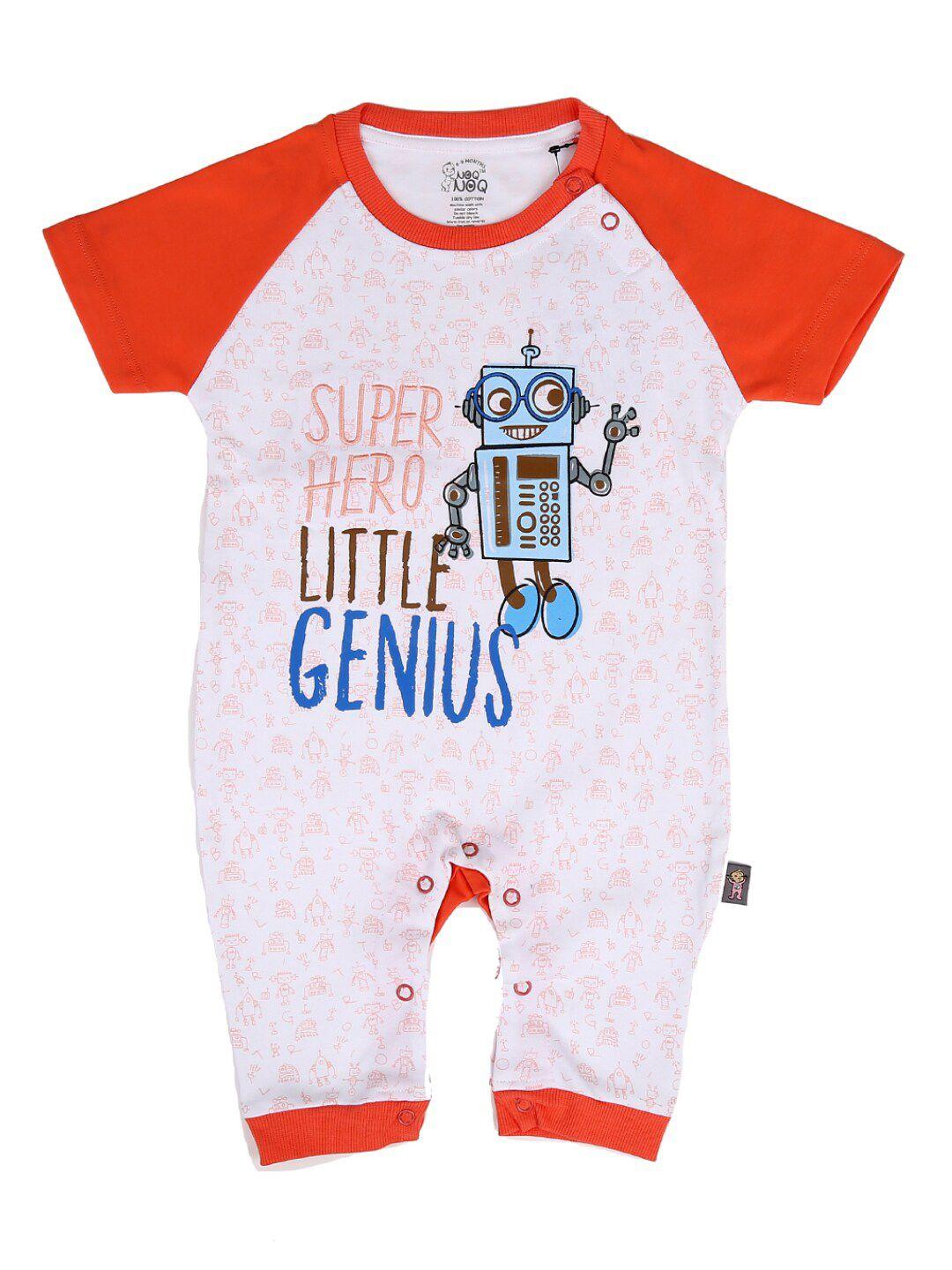 v-mart unisex kids orange & white printed cotton rompers