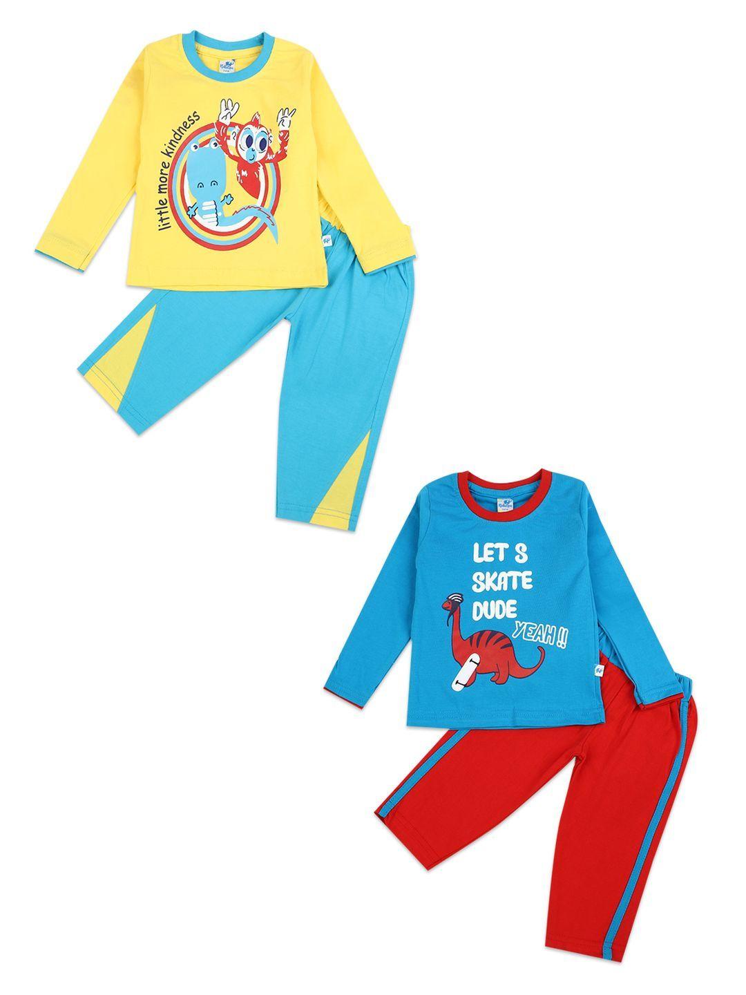 v-mart unisex kids pack of 2 printed pure cotton t-shirt with trousers