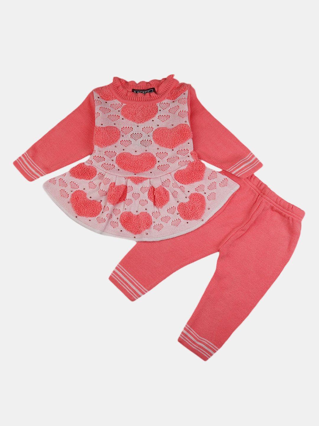 v-mart unisex kids peach-coloured & white tunic with trousers