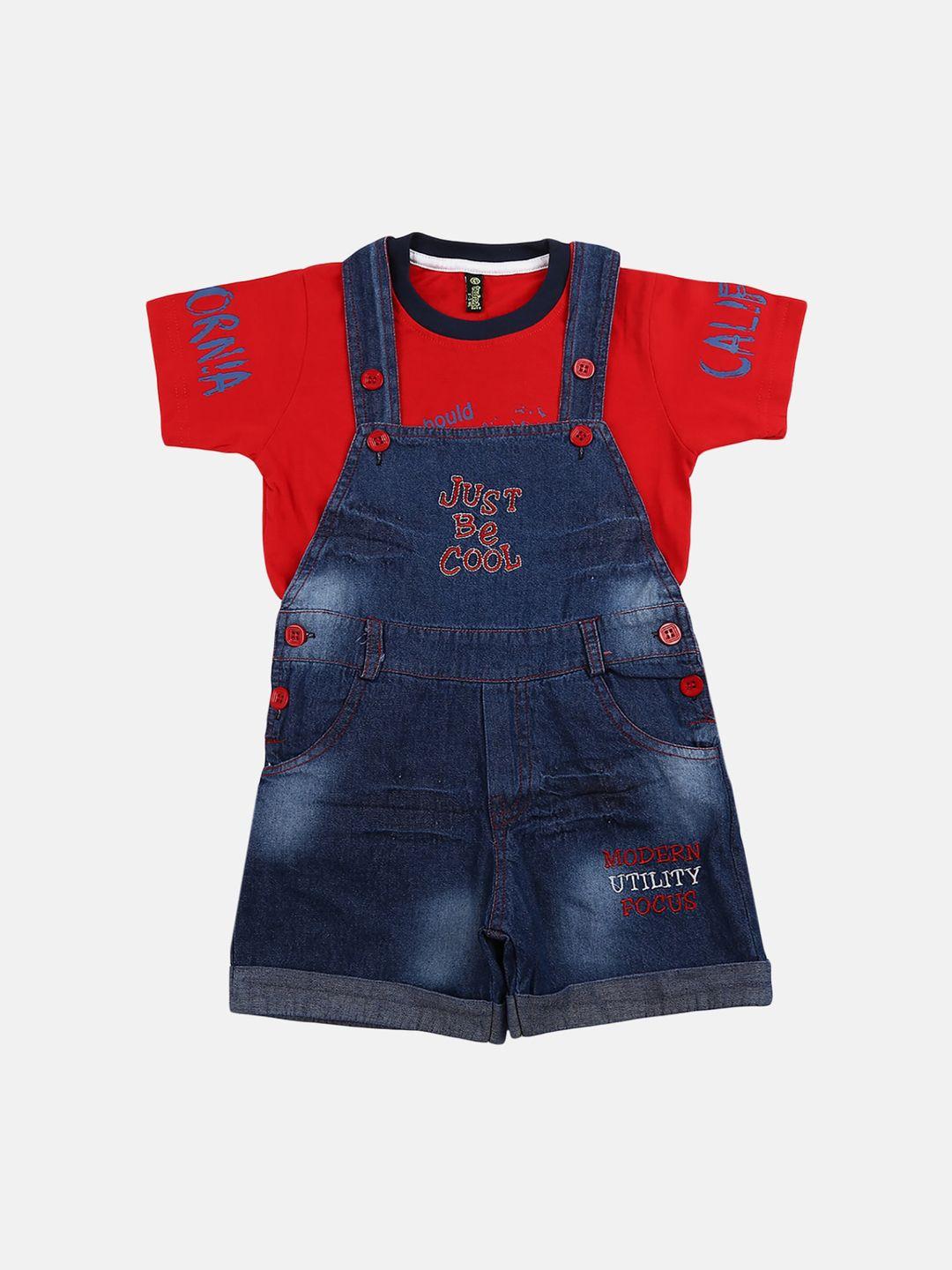 v-mart unisex kids red & blue printed t-shirt with shorts