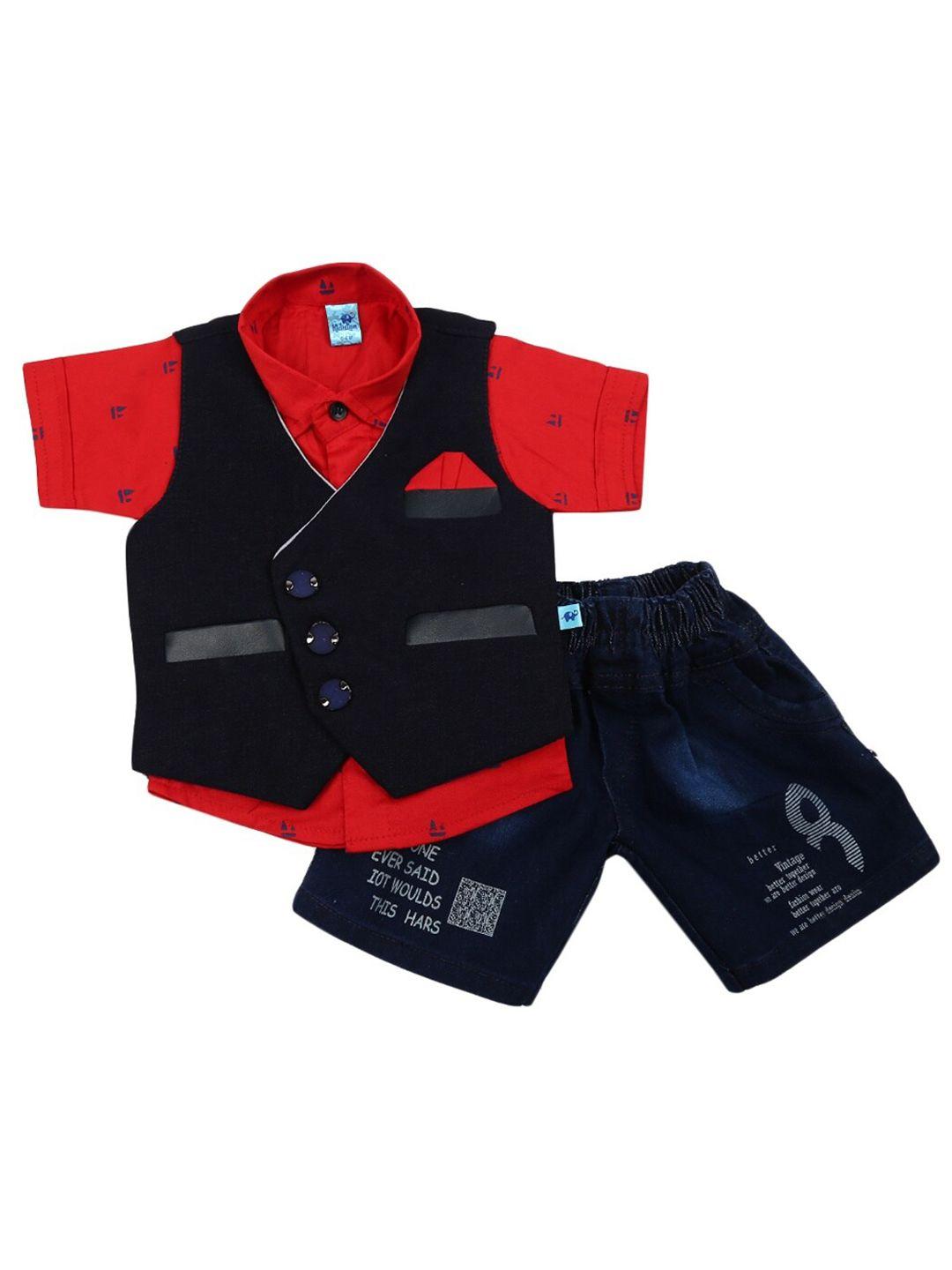 v-mart unisex kids red & red printed 3-piece clothing set