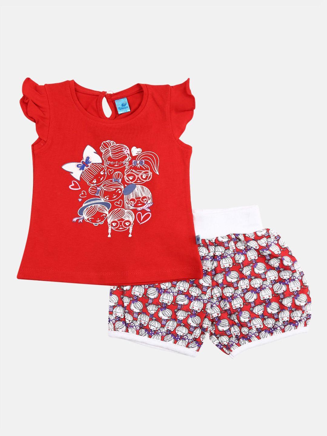v-mart unisex kids red & white printed cotton t-shirt with shorts