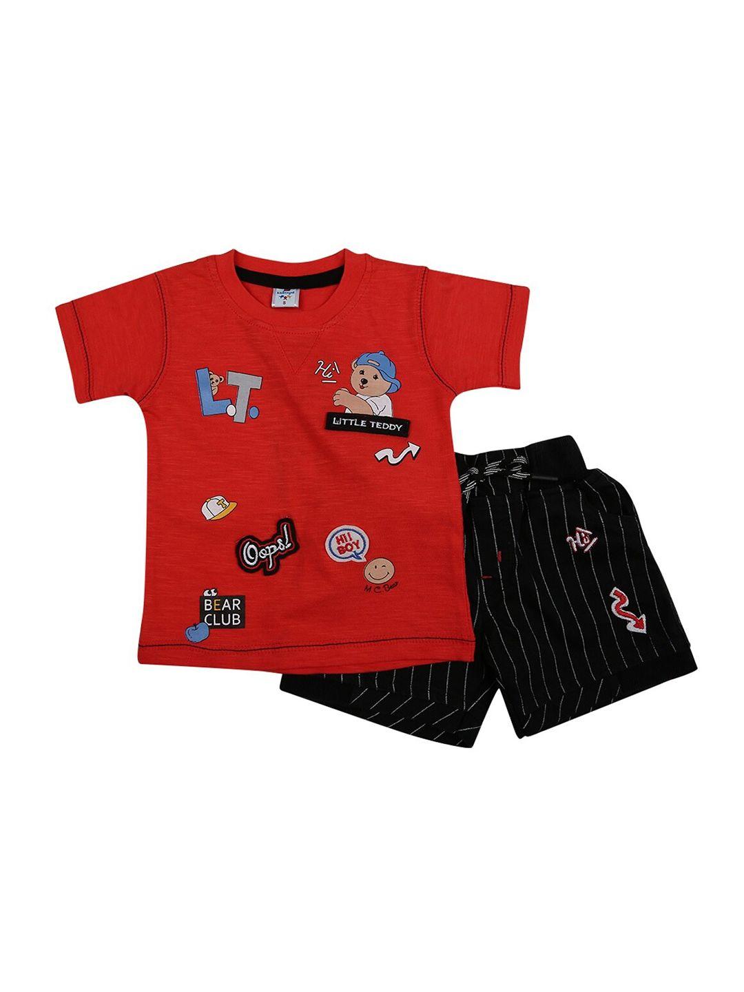 v-mart unisex kids red printed t-shirt with shorts