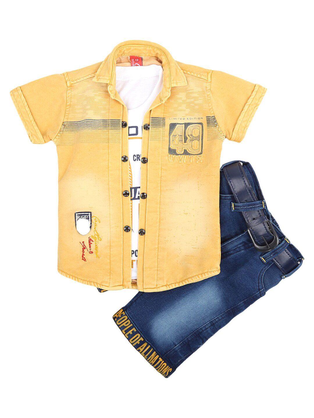 v-mart unisex kids yellow & blue printed shirt with capris