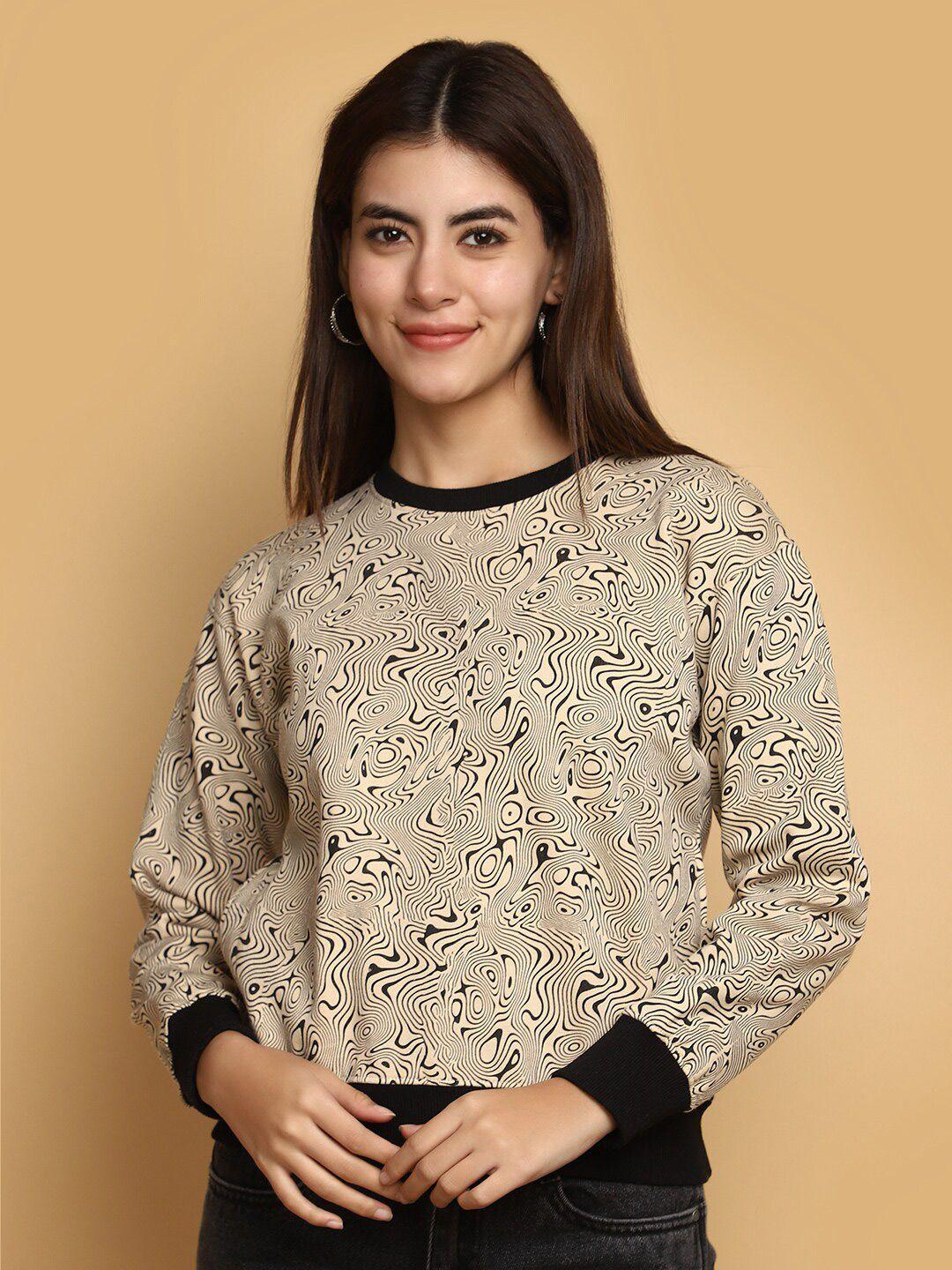 v-mart women beige printed sweatshirt