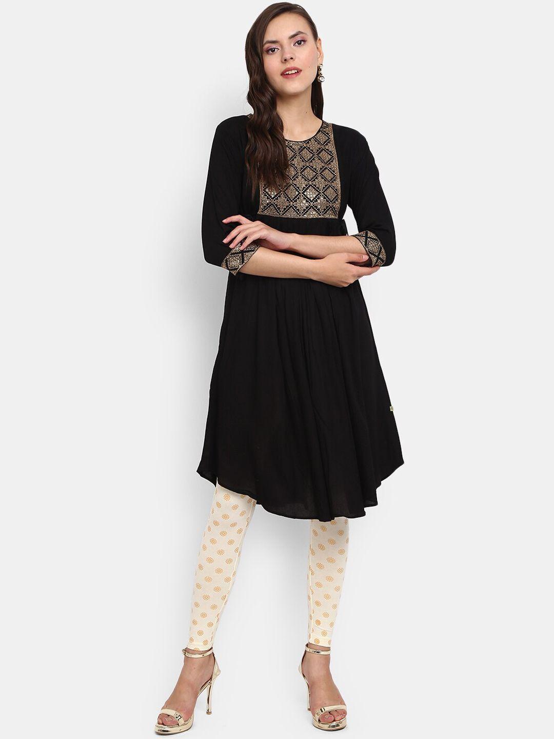 v-mart women black embellished round neck kurta