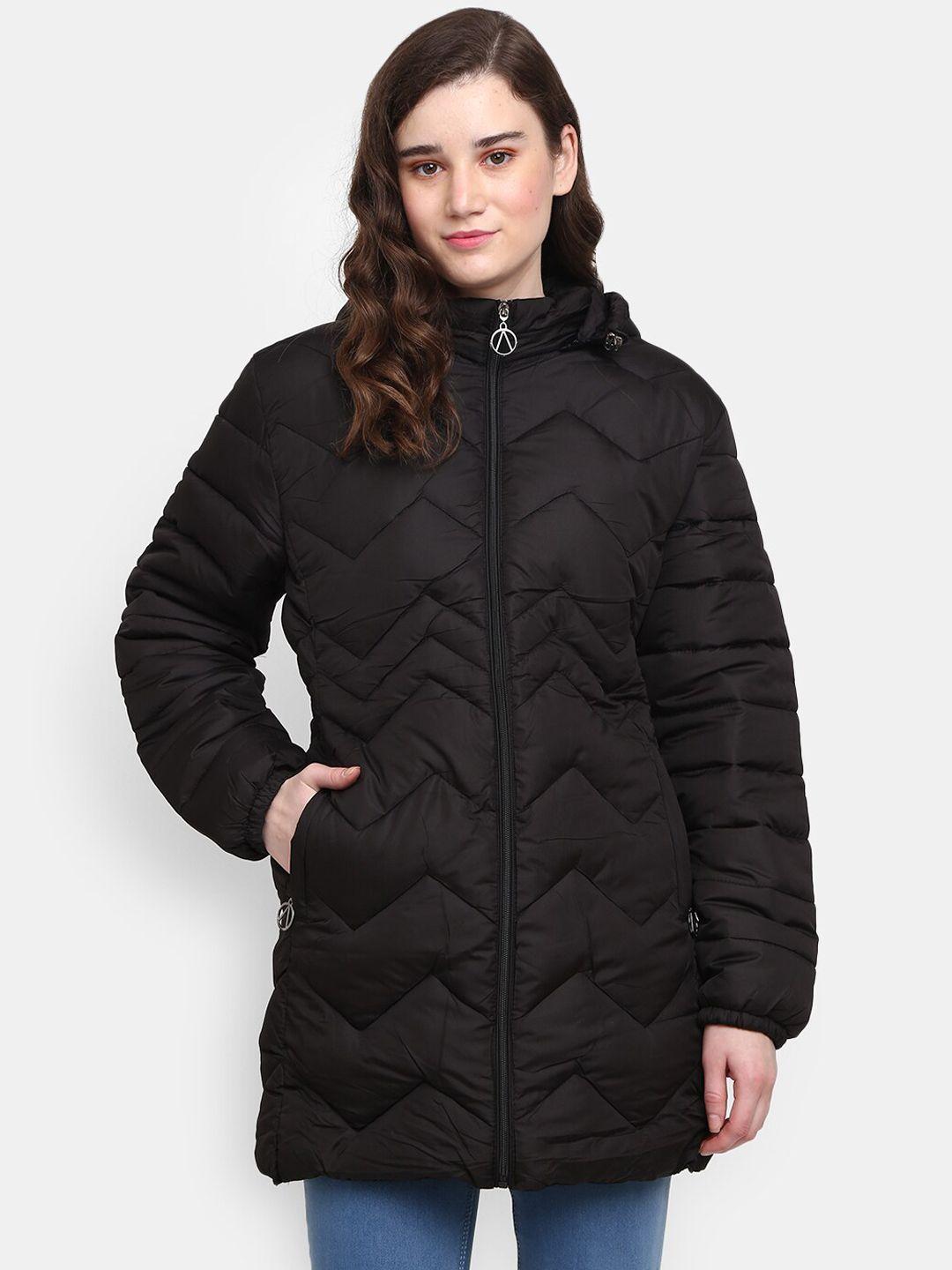 v-mart women black lightweight cotton longline puffer jacket