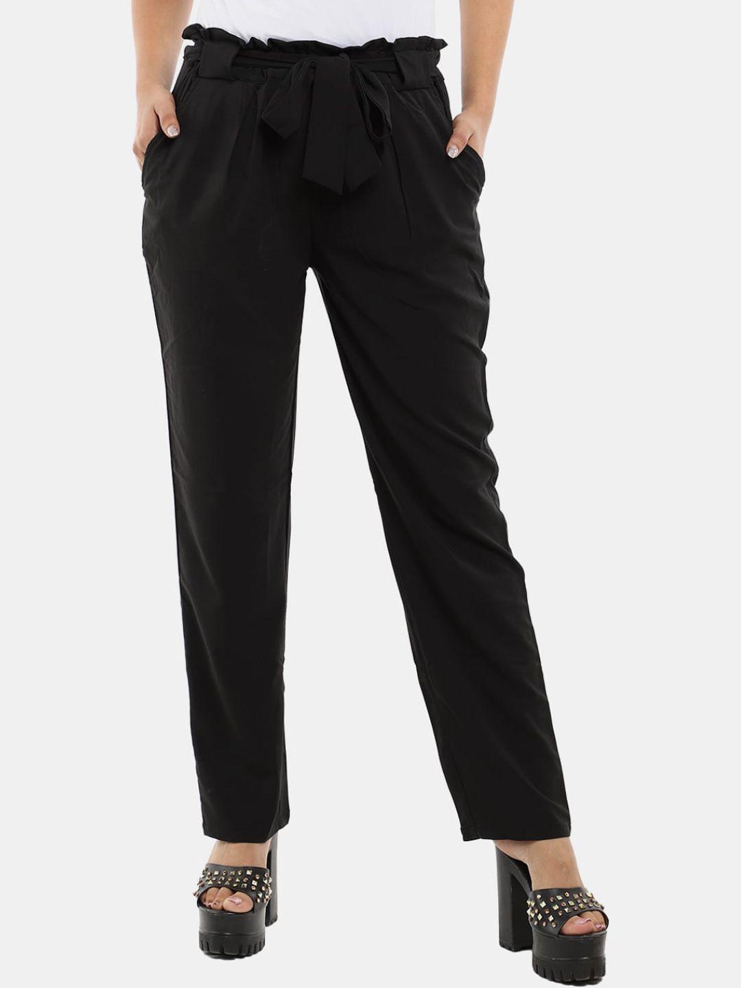 v-mart women black pleated georgette trousers