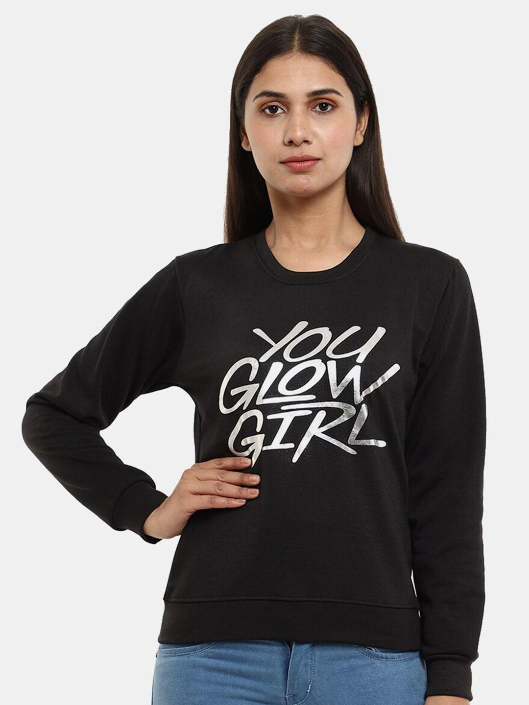 v-mart women black printed cotton sweatshirt