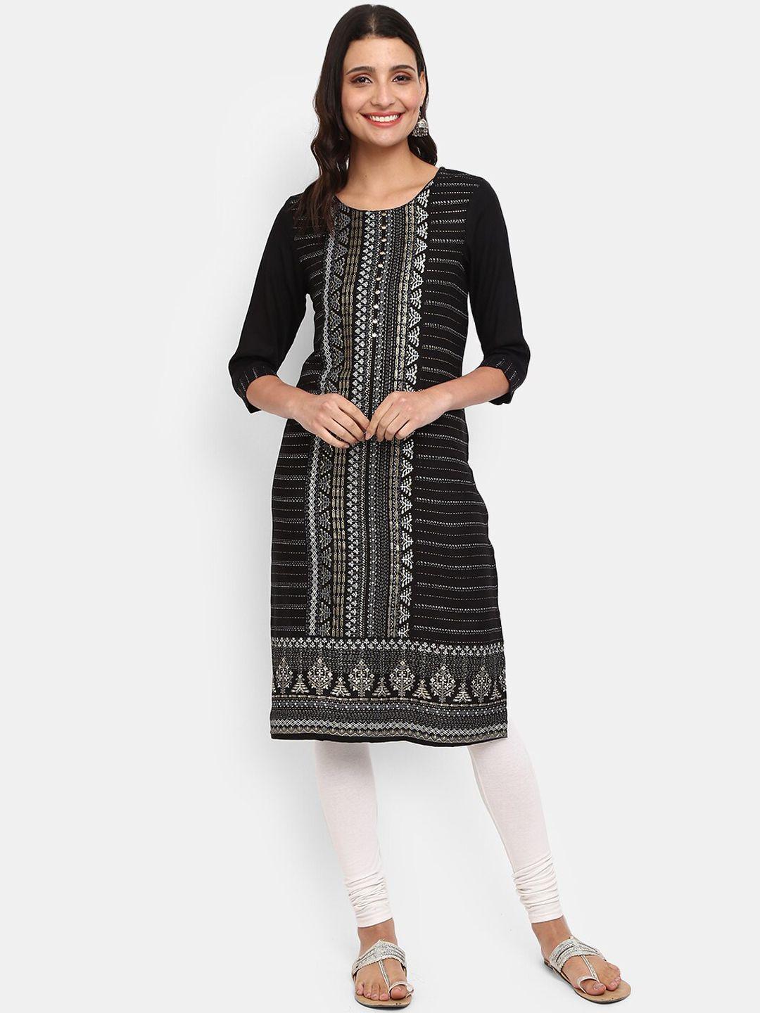 v-mart women black printed kurta