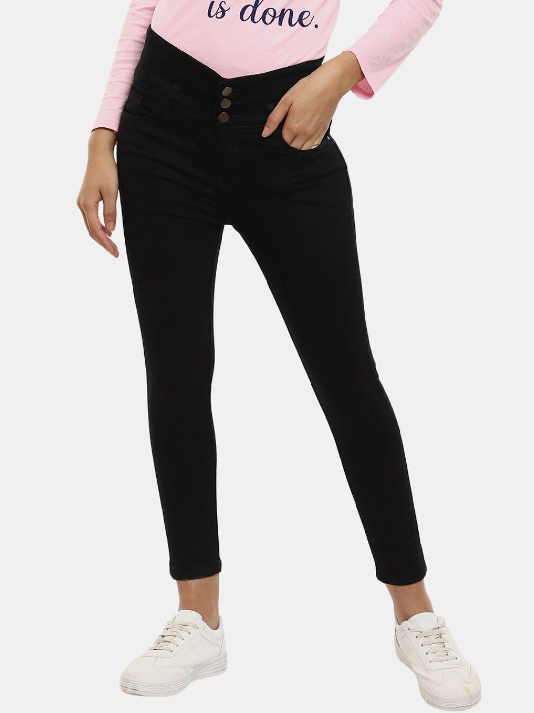 v-mart women black solid classic trousers