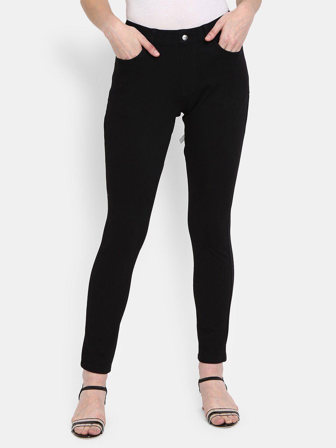 v-mart women black solid cotton jeggings