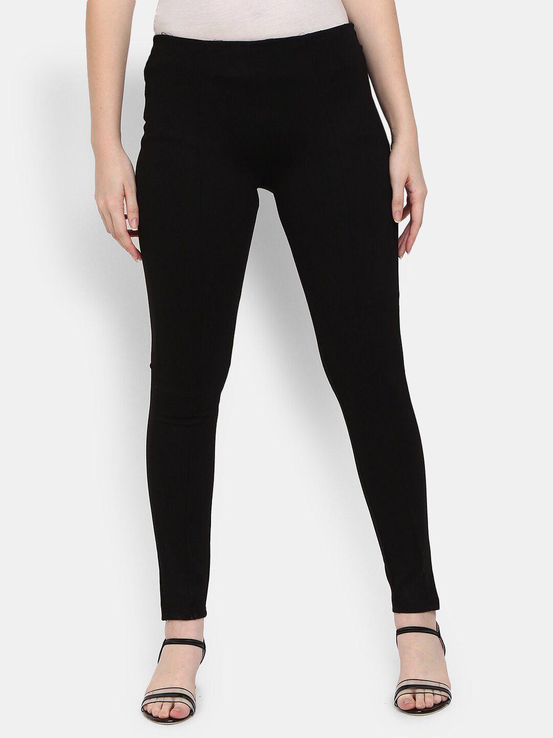 v-mart women black solid cotton jeggings