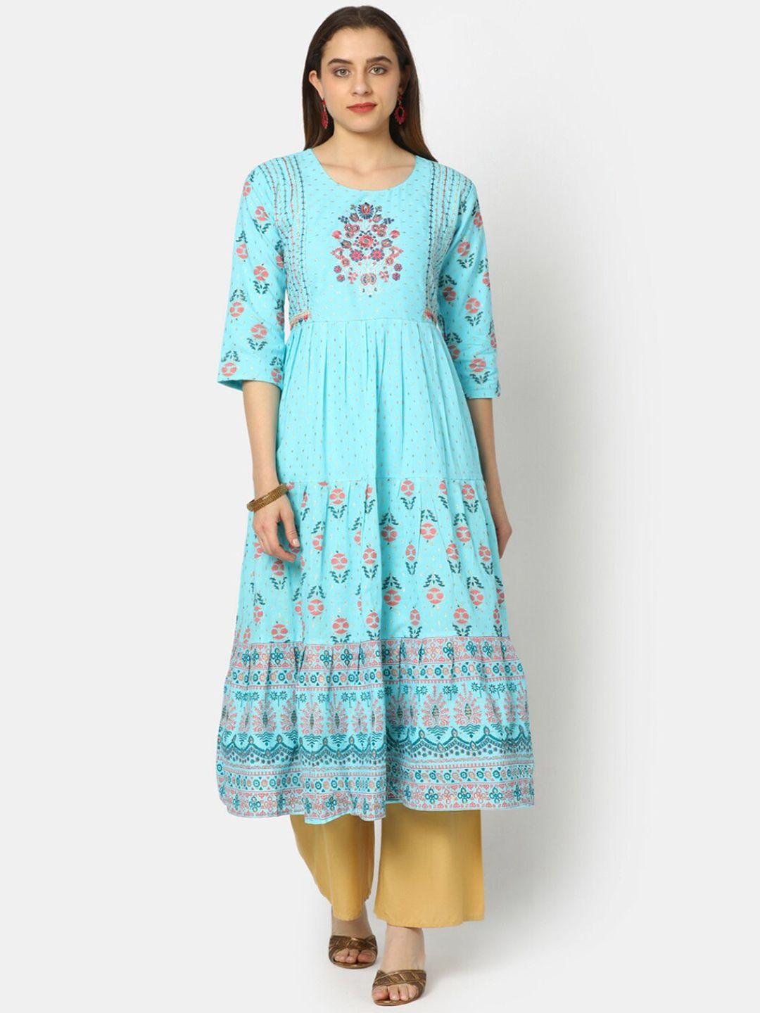 v-mart women blue & blue printed kurta