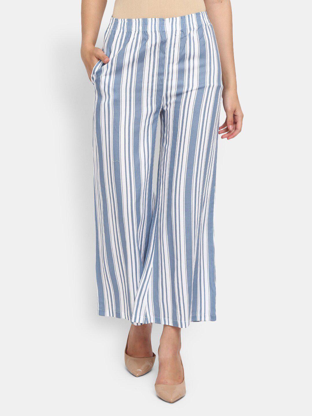 v-mart women blue & white striped ethnic palazzos