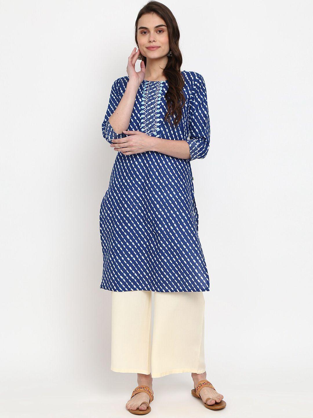 v-mart women blue striped mirror work kurta