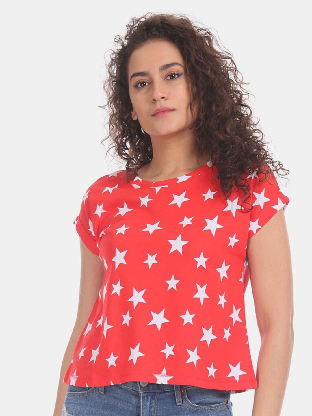 v-mart women cap sleeve geometric printed cotton t-shirt