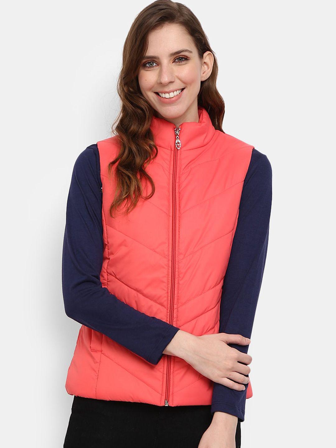 v-mart women coral lightweight sleeveless padded jacket