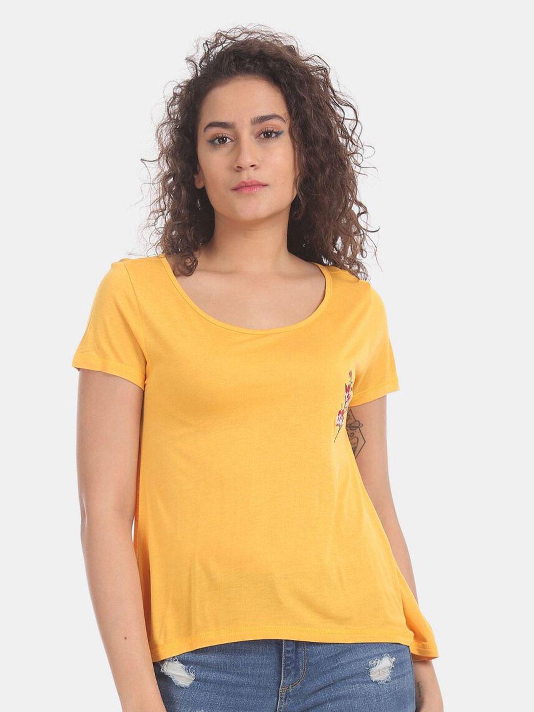 v-mart women cotton embroidered scoop neck t-shirt
