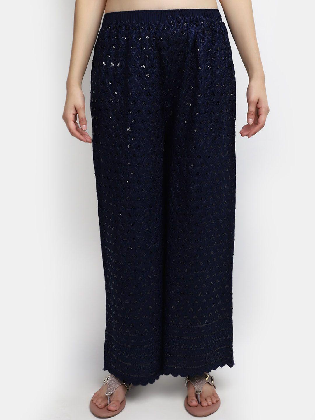 v-mart women embellished mid rise pleated trousers