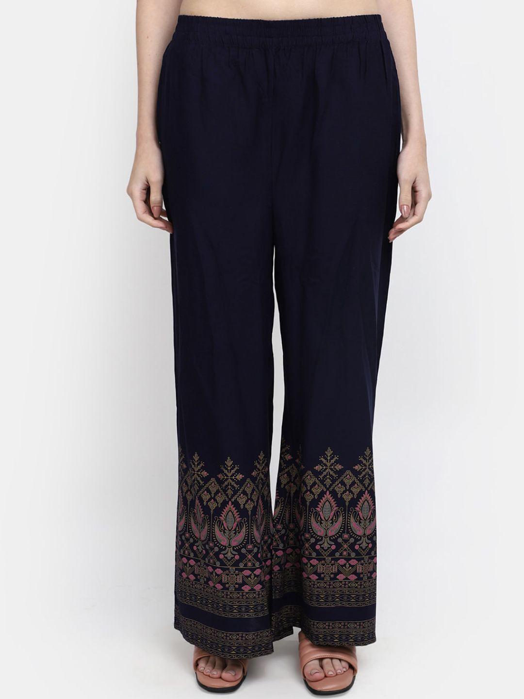 v-mart women ethnic motifs printed mid-rise regular fit parallel trousers