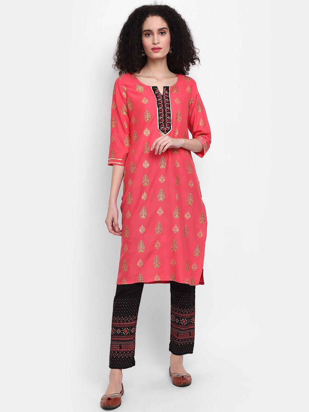 v-mart women ethnic motifs printed notch neck kurta with trousers