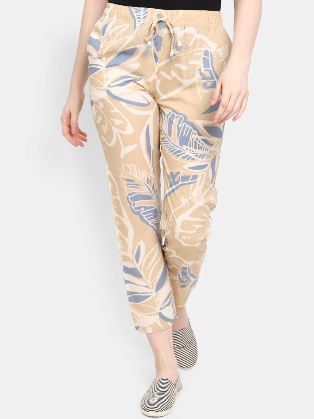 v-mart women floral printed mid rise trousers
