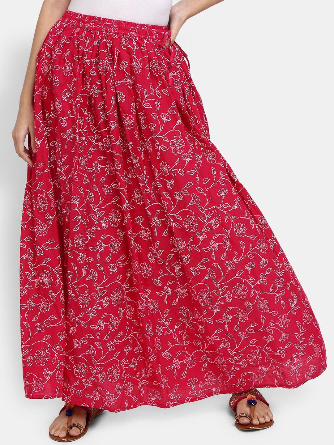 v-mart women fuchsia & white floral printed flared pure cotton skirt