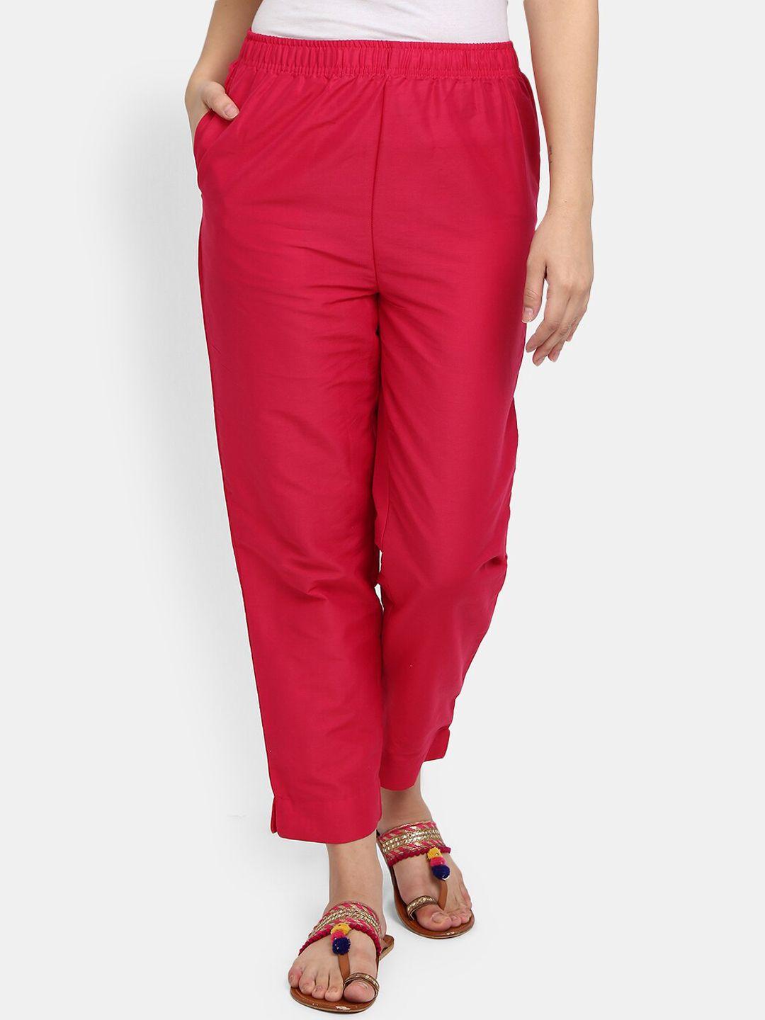 v-mart women fuchsia classic low distress trouser